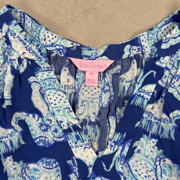Lilly Pulitzer Womens Elephant Rayon V-Neck Blouse Shirt Lightweight Long Sleeve - Picture 3 of 7